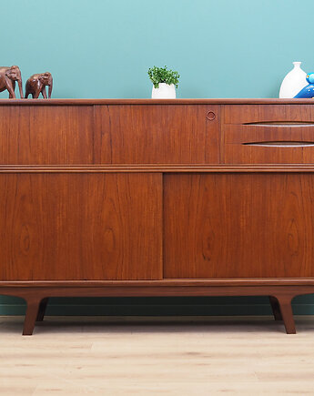 Highboard tekowy, duński design, lata 60, produkcja: Dania, Przetwory design
