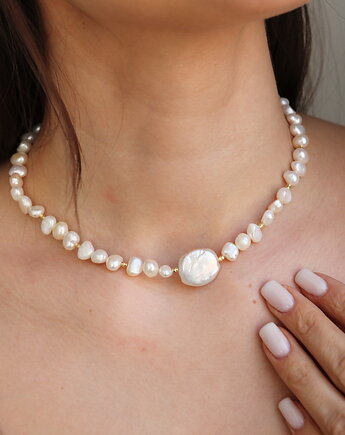 Naszyjnik z naturalnych pereł oraz srebra 925 pozłacanego, Coccola JEWELLERY