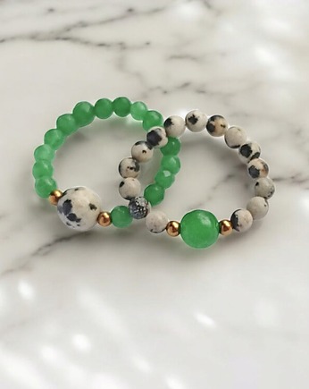 Zestaw pierścionków : jaspis dalmatyński, jadeit zielony, kaktusia