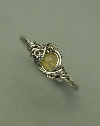 Pierścionek regulowany żółty opal wire wrapping, Agata Rozanska