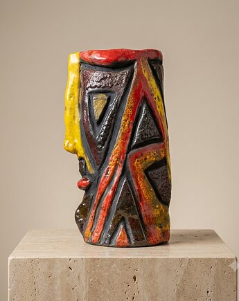 Ceramika raku "pochylony " wazon, art donica krobica