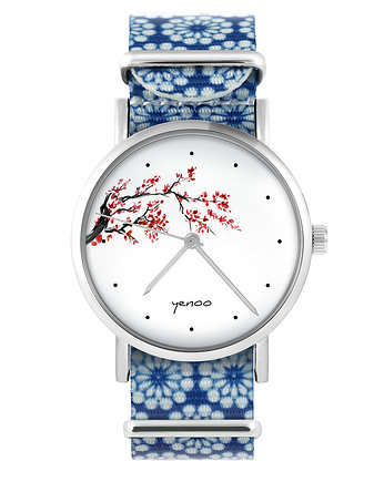 Zegarek - Kwitnąca wiśnia - niebieski, yenoo