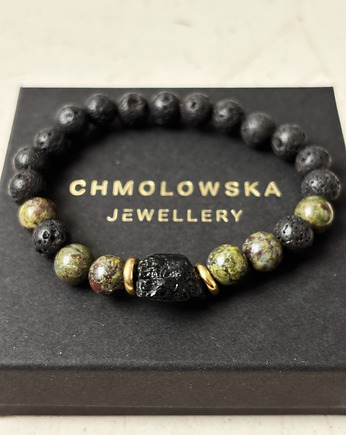 Bransoletka męska Jaspis Smocza Krew i Turmalin, Chmolowska Jewellery