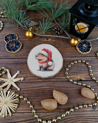 Brzozowa podkładka pod kubek, świąteczna zawieszka - kapibara, Manufa