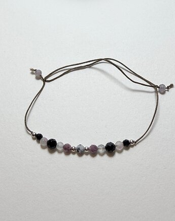 Bransoletka regulowana turmalin + onyks, srebro, Fiorette stone&silver