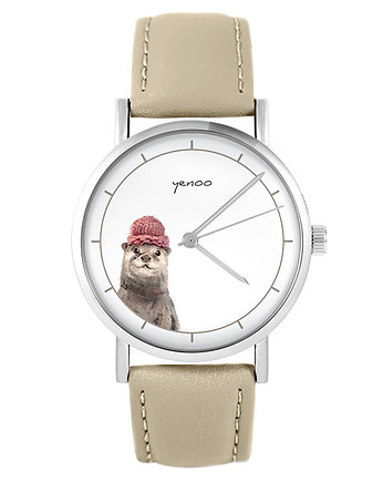 Zegarek - Wydra - skórzany, beżowy, yenoo