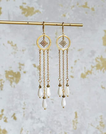 Długie kolczyki z masą perłową i ażurowymi zawieszkami, AT NOON