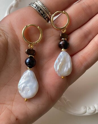 Autorskie kolczyki pozłacane z perłami barokowymi i hematytem , Lavalex Design
