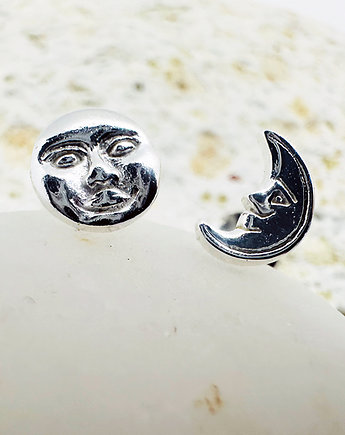 Srebrne kolczyki słońce i księzyc, sztyfty, Anemon Atelier