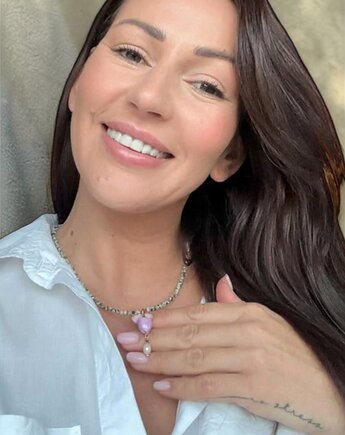 Naszyjnik : jaspis dalmatyński, serce ceramiczne, perła, kaktusia