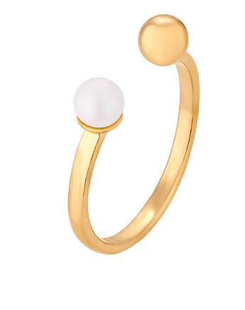 Złoty pierścionek z kuleczką i białą perłą, SOTHO