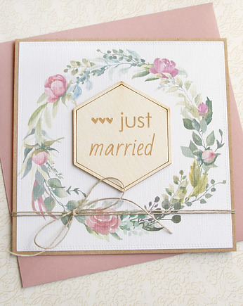 Kartka z życzeniami JUST MARRIED, kaktusia