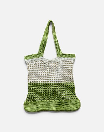 Bawełniana torba siatkowa handmade oliwka i ecru, Malowane Nitki