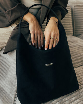 Torba HOBO z czarnego nubuku tapicerskiego, Karolina Audycka