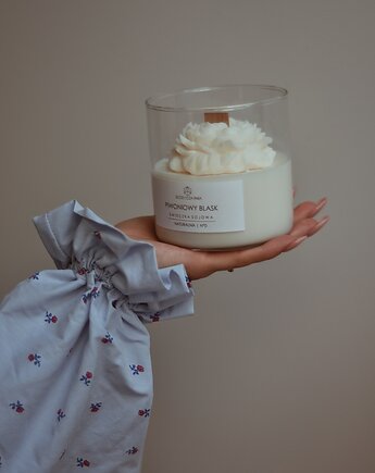 Świeca sojowa PIWONIOWY BLASK BIEL 400 ml, Słodyczarnia