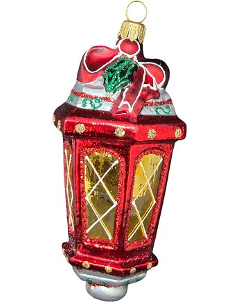 Ręcznie malowana szklana bombka czerwony lampion ze srebrnymi akcentami, STARGLASS