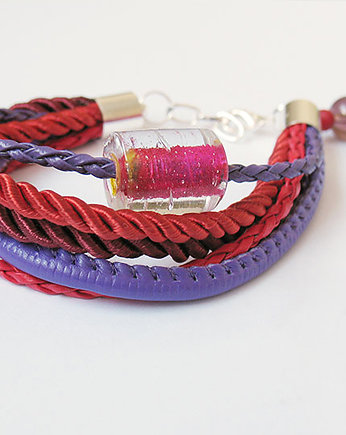 Bransoletka - Fiolet, czerwień - rzemienie, yenoo