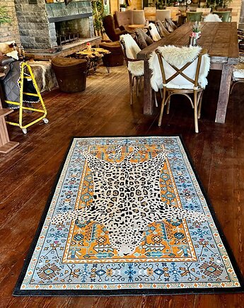 Dywan Vintage w Panterę Śnieżną Błękitny Unikat 120x180 cm Safari, Nilla Home