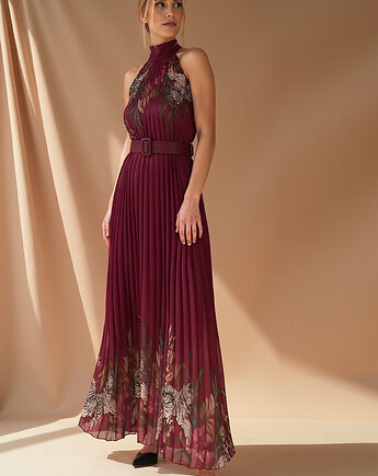 Elegancka sukienka wieczorowa maxi na halter rozkloszowana - M1091, FIGL