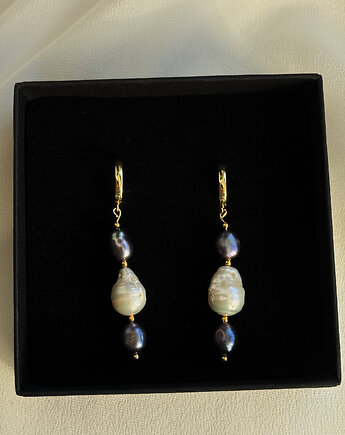 Kolczyki pozłacane unikat Granatowe perły, Chmolowska Jewellery