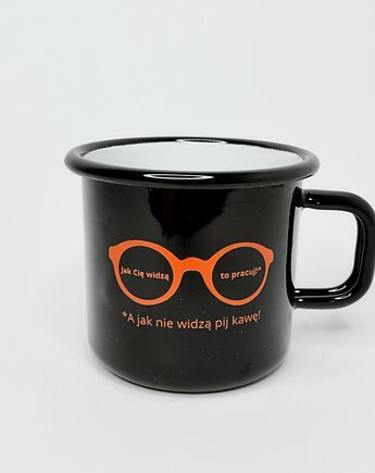 Kubek emaliowany czarny, śmieszny kubek do pracy, 370 ml, DODUMU