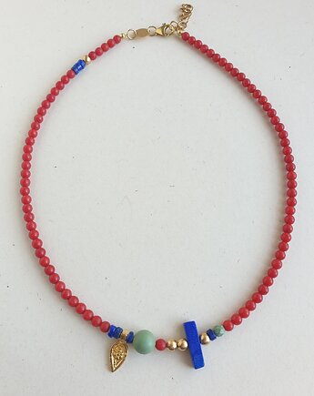 Naszyjnik choker EDFU koral, turkus, lapis lazuli mosiądz