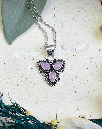Miedziany posrebrzany wisiorek z różowym chalcedonem - etniczny, boho, Spirit Of Copper