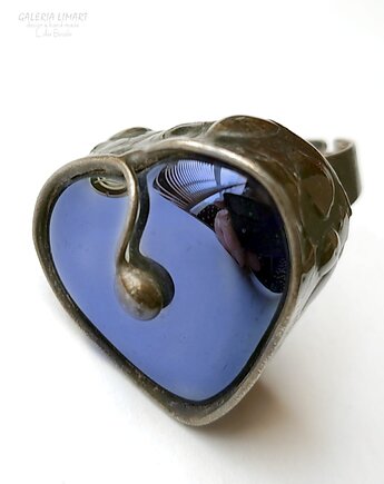 Serce z kobaltowego szkła kwarcowego pierścionek unikatowy handmade, Galeria Limart