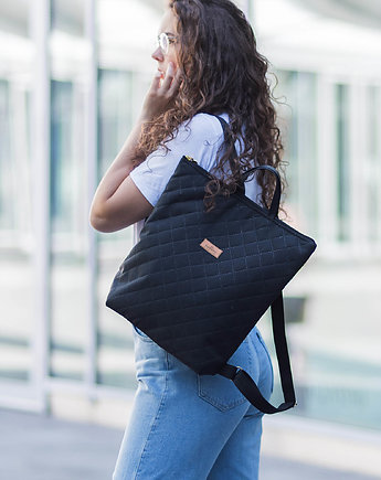 Plecak torba z pikowanego materiału CZARNY, MAREMI Design