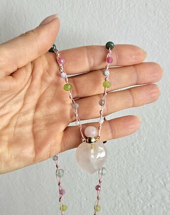 Naszyjnik N54  Perfumetka, kwarc różowy, Trawelerka