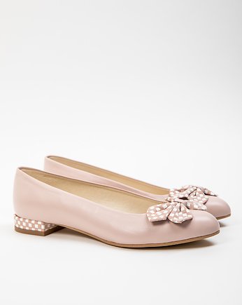 BALERINKI -SKÓRA NATURALNA-MODEL 048-PUDROWY RÓŻOWY+RÓŻOWA SZACHOWNICA, Zapato