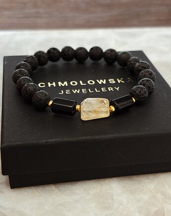 Bransoletka Męska Lawa wulkaniczna, Turmalin i Cytryn, Chmolowska Jewellery