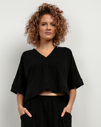 Bluza kimono z dekoltem V, T416, czarny, TESSITA