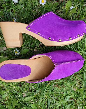 Drewniaki na obcasie ze skóry naturalnej i drewna, MKclogs