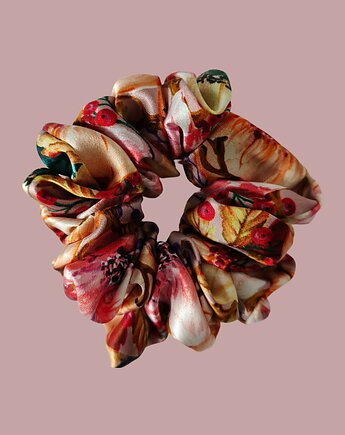 Gumka jedwabna, scrunchie, frotka jesienne kwiaty MAXI, Capillum