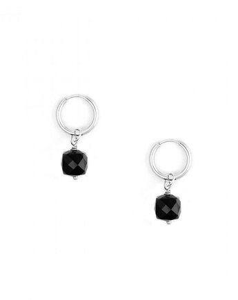 Kostka czarnego Turmalinu - kolczyki koła ze stali szlachetnej, Kulka Bransoletki