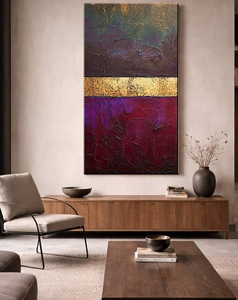 Obraz artystyczny  80x160cm w kolorach filoet fuksja  złoto, art and texture
