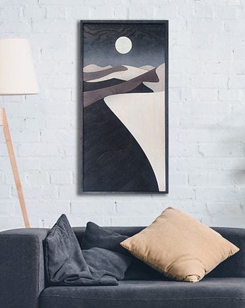 Obraz z drewna. "Nocna pustynia". Mozaika drewniana dekoracja na ścianę, pracownia ReThing