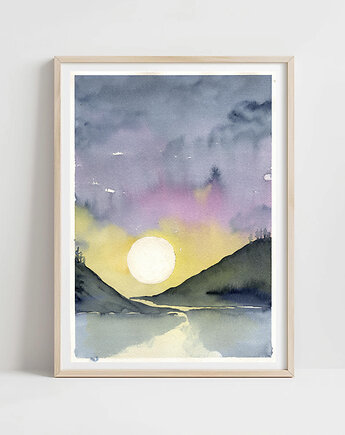 Oryginalna akwarela.  Zachód słońca  A4, Malgorzata Domanska