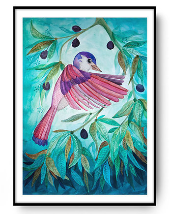 Pink bird ilustracja drukowana, muamua design