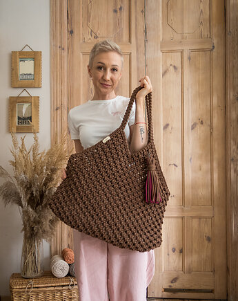 Makramowa torebka Beach Bag L kawa, Poplecione Makramy