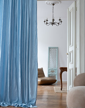 Zasłona z Miękkiego Lnu Stonewashed - frozen blue, LUMIO