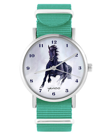 Zegarek - Czarny koń cyfry - turkusowy, nylonowy, yenoo