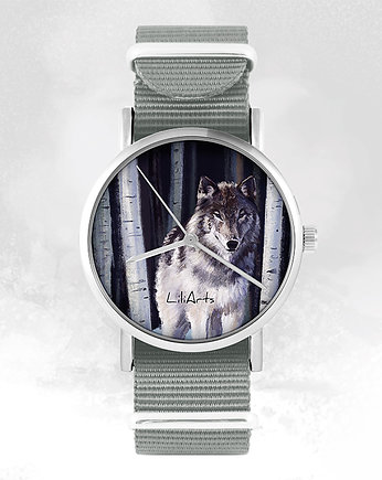 Zegarek - Szary wilk - szary, nylonowy, yenoo