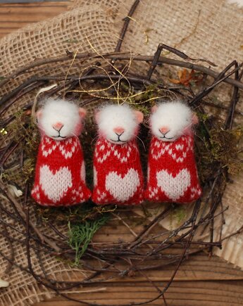 Świąteczne Myszki- komplet 3 sztuk (czerwone II), BoboLobo Handicraft