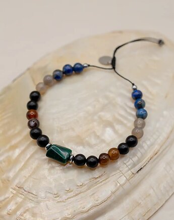 Bransoletka Męska Malachit Agat Lapis Lazuli, w hand works