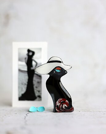 Broszka malowana Modnisia, Black Cat