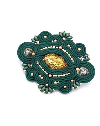 Broszka sutasz złoto zielona Loria klasyczna wieczorowa elegancka, Katrina Rossa