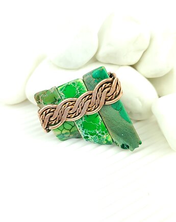 Jaspis cesarski broszka wire wrapping, Blue Pearl Art