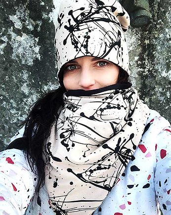 Czapka z Chustą damska dwustronna beż farba, ŁAP NAS